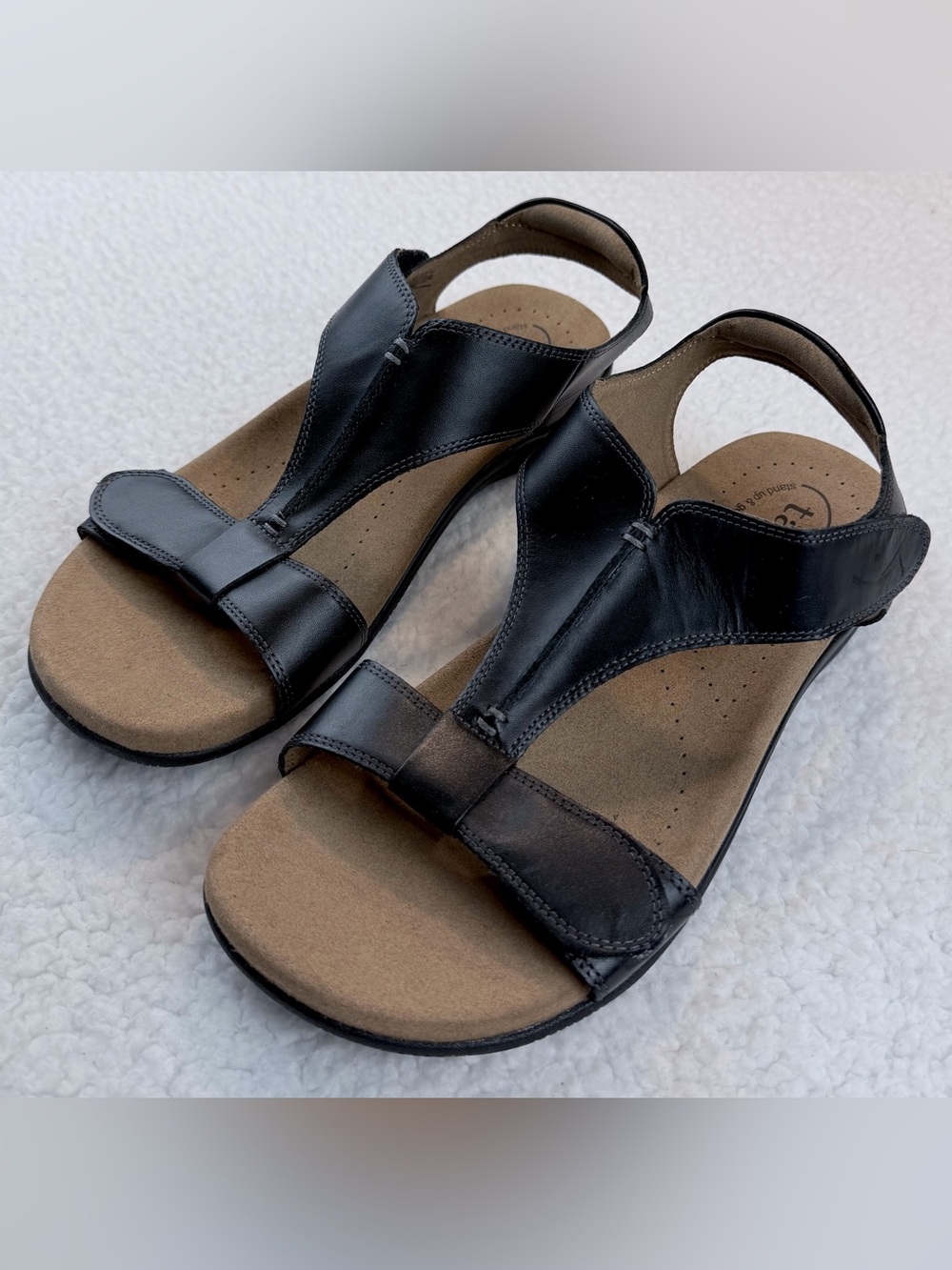 TAOS • Black/Tan Leather Open Toe T‑Strap Comfort Sandals, 9 - Picture 4 of 16